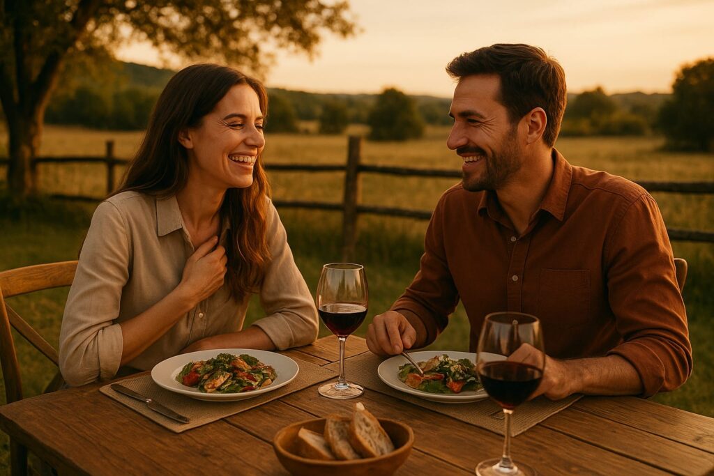 imagen con pareja comiendo en un entorno natural